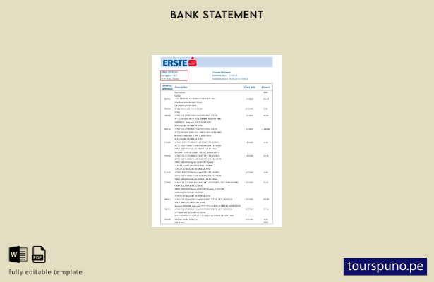 listo para imprimir plantilla de Excel de extracto bancario de Austria Erste Gro